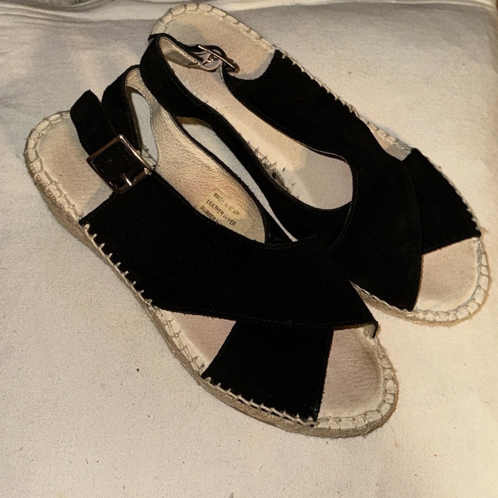 SESTO black‎ suede crossed top slingback espadrille wedges sandals Sz 8